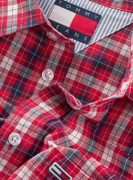 Camisa Tommy Jeans Poplin Check rojo para hombre