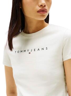 Camiseta Tommy Jeans Slim Linear beige para mujer