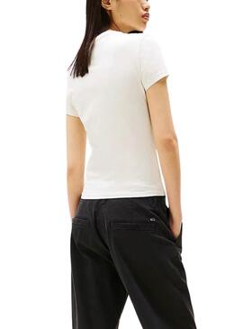 Camiseta Tommy Jeans Slim Linear beige para mujer