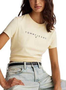 Camiseta Tommy Jeans Slim Linear beige para mujer