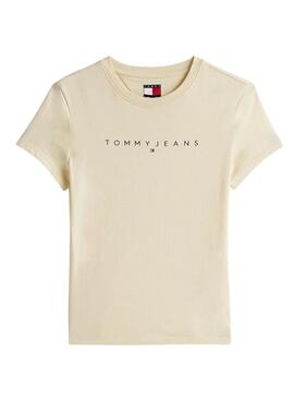 Camiseta Tommy Jeans Slim Linear beige para mujer