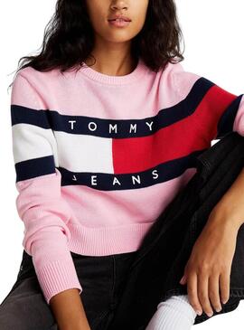 Jersey Tommy Jeans Center Flag rosa para mujer