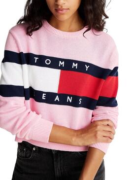 Jersey Tommy Jeans Center Flag rosa para mujer