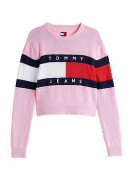 Jersey Tommy Jeans Center Flag rosa para mujer