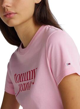 Camiseta Tommy Jeans Slim Essential rosa para mujer