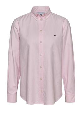 Camisa Tommy Jeans Oxford rayas rosa para mujer