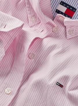 Camisa Tommy Jeans Oxford rayas rosa para mujer