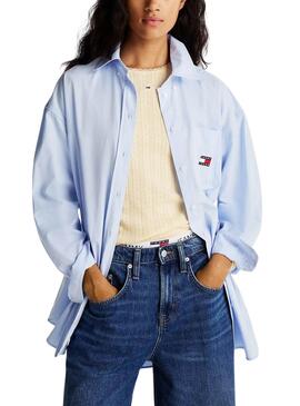 Camisa Tommy Jeans Badge azul para mujer