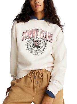 Sudadera Tommy Jeans Varsity Tiger beige para mujer