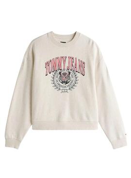 Sudadera Tommy Jeans Varsity Tiger beige para mujer