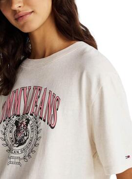 Camiseta Tommy Jeans Varsity Tiger beige para mujer