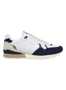 Zapatillas Pepe Jeans Brit Ivy blanco y azul para hombre