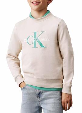 Sudadera Calvin Klein Monogram Terry beige niños