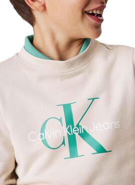 Sudadera Calvin Klein Monogram Terry beige niños