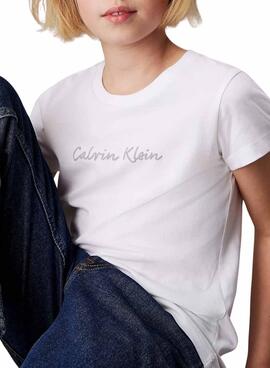 Camiseta Calvin Klein Script blanco para niña