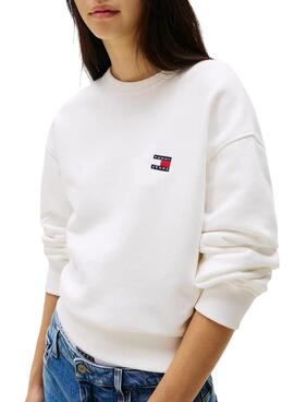 Sudadera Tommy Jeans Badge blanco para mujer