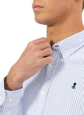 Camisa El Pulpo Oxford rayas blanco y azul para hombre