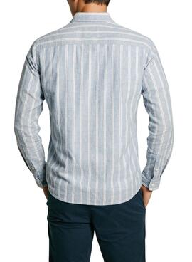 Camisa Pepe Jeans Artor lino rayas azul para hombre