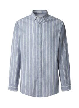 Camisa Pepe Jeans Artor lino rayas azul para hombre