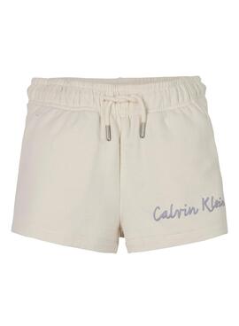 Shorts Calvin Klein Jeans Script blanco para niña