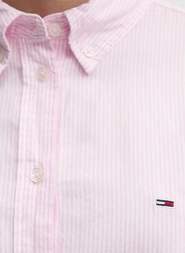 Camisa Tommy Jeans Oxford rayas rosa para mujer