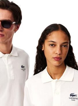 Polo Lacoste L.12.12 logo estampado blanco para hombre y mujer