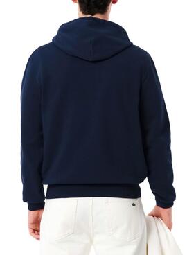 Sudadera Lacoste con capucha de felpa marino para hombre