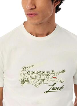 Camiseta Lacoste tenis con estampado René Lacoste beige para hombre