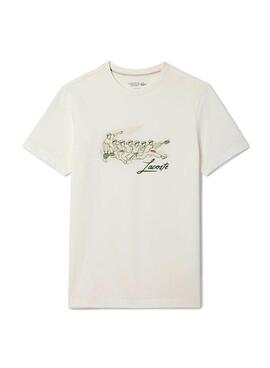 Camiseta Lacoste tenis con estampado René Lacoste beige para hombre