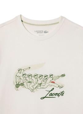 Camiseta Lacoste tenis con estampado René Lacoste beige para hombre