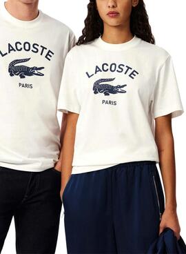 Camiseta Lacoste logo estampado blanco para hombre y mujer