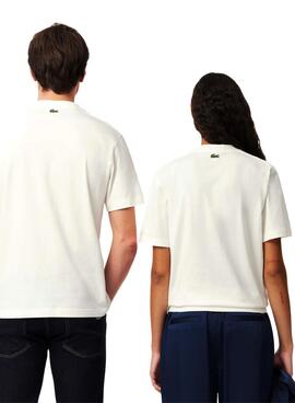 Camiseta Lacoste logo estampado blanco para hombre y mujer