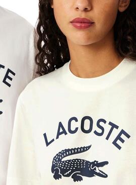 Camiseta Lacoste logo estampado blanco para hombre y mujer