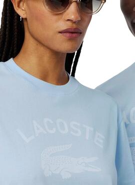 Camiseta Lacoste logo estampado azul para hombre y mujer