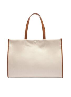 Bolso Lacoste tote de lona beige grande 