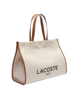 Bolso Lacoste tote de lona beige grande 