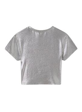 Camiseta Mayoral metalizada canalé plata para niña