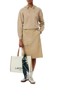 Bolso Lacoste tote de lona beige grande 