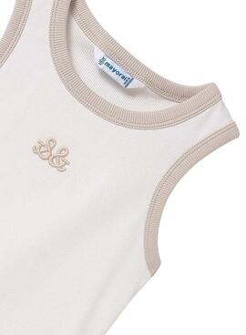 Camiseta tirantes Mayoral bordado beige para niña