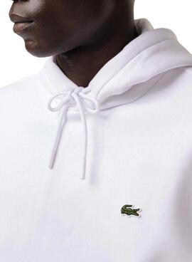 Sudadera Lacoste con capucha de felpa de algodón blanco para hombre