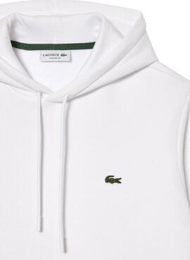 Sudadera Lacoste con capucha de felpa de algodón blanco para hombre