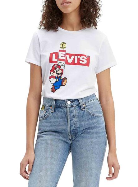 Apretar abrelatas Marina Camiseta Levis Super Mario Blanco Para Mujer
