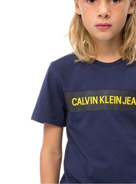 Camiseta Calvin Klein Box Logo Marino Para Niño