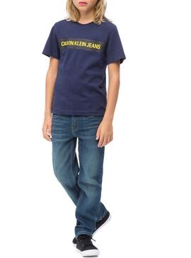 Camiseta Calvin Klein Box Logo Marino Para Niño